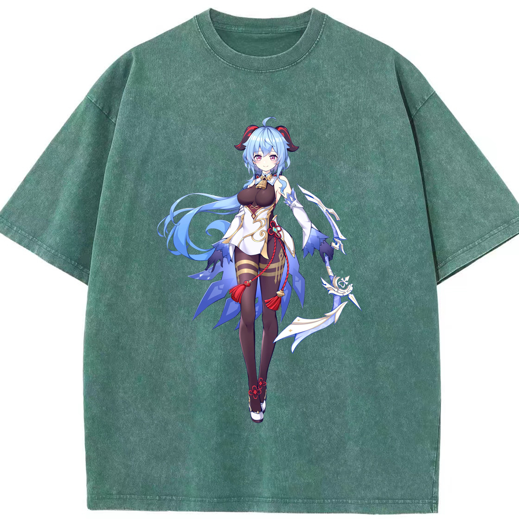 げんし神 甘雨 かんう genshin Ganyu 綿100% ヴィンテージ風 半袖Tシャツ（フロントプリント）